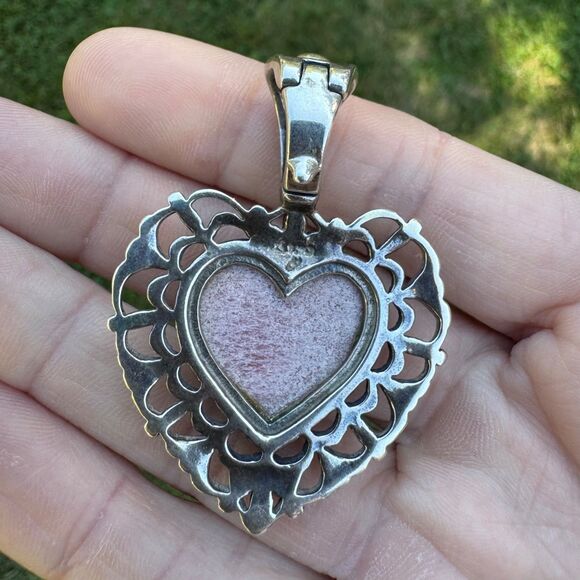 CAROLYN POLLACK Sterling Silver Rhodonite & Opal TE AMO Heart Pendant Vintage - Picture 8 of 9